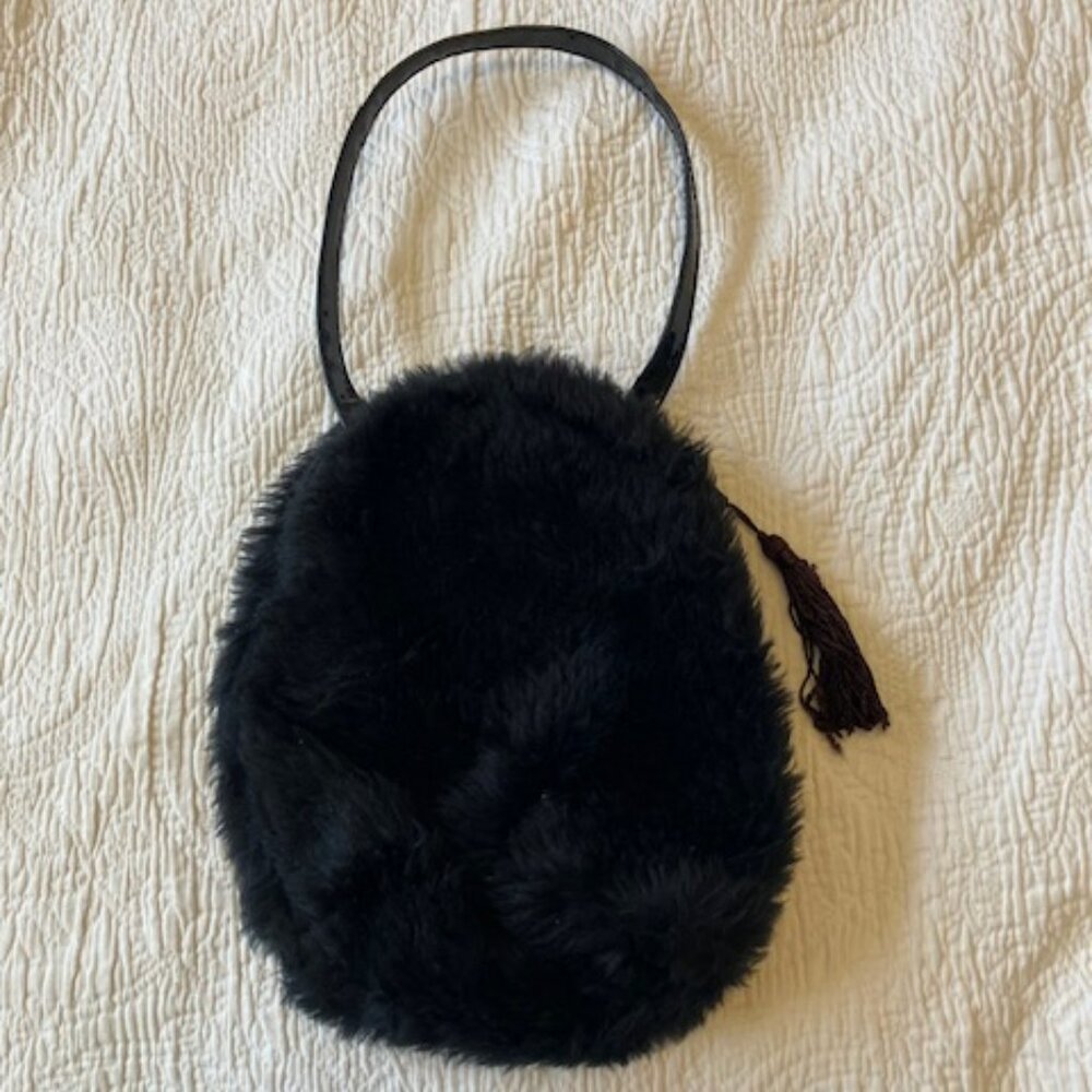 Atenti Fuzzy Furry Little Black Purse